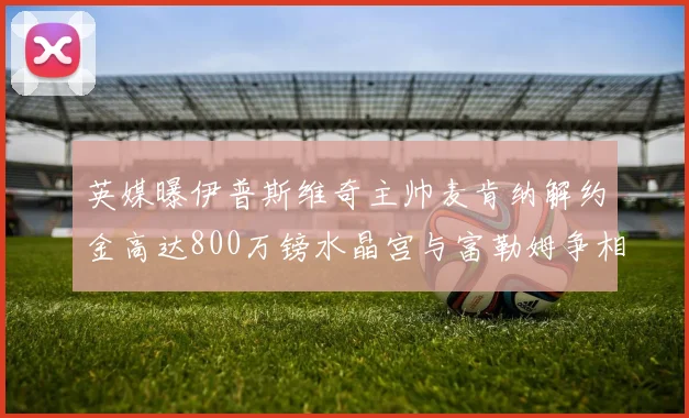 英媒曝伊普斯维奇主帅麦肯纳解约金高达800万镑水晶宫与富勒姆争相追逐